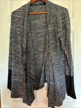 Reebok Marled Gray Open-Front Cardigan with Black Cuffs
